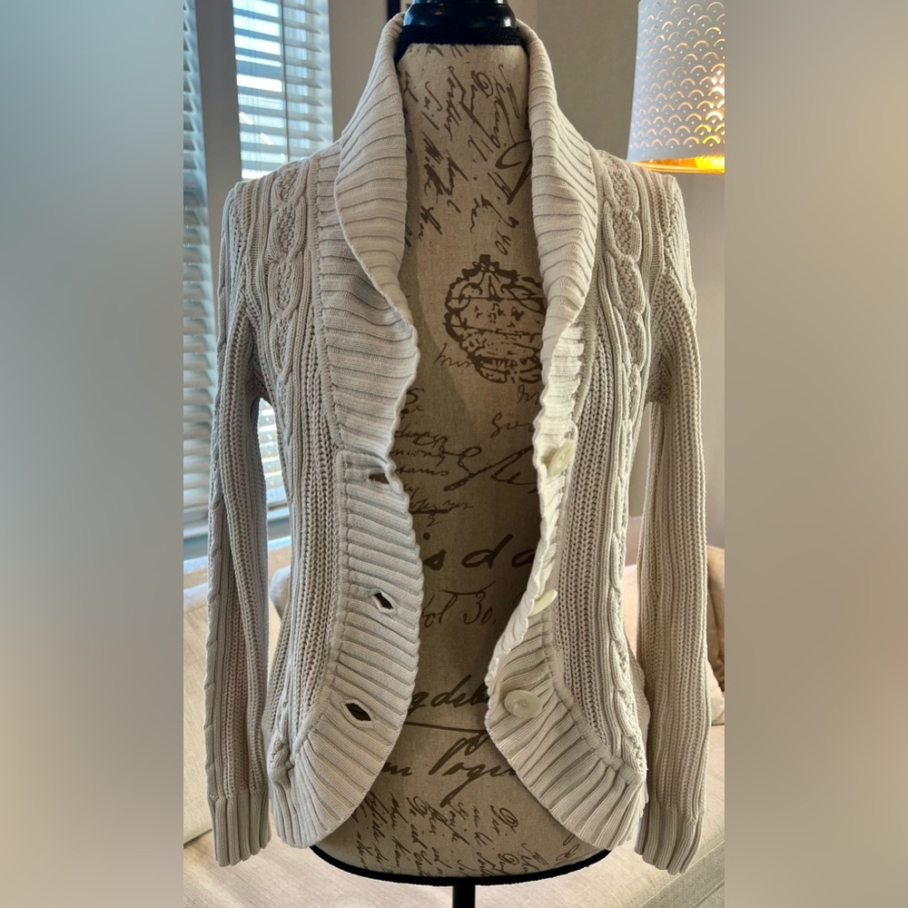 Bass Cable Knit Cream Cardigan Medium - Picture 2 of 14